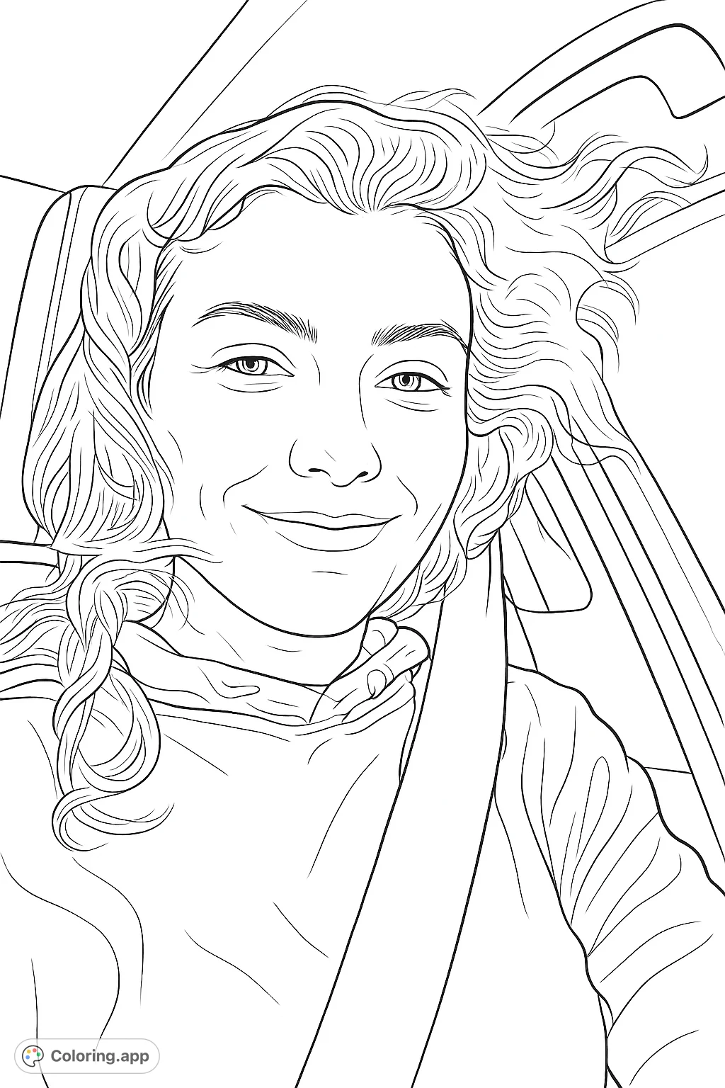 Capture a moment of joy with this casual portrait of a smiling woman in a car. Perfect for personalizing with your favorite shades and textures.