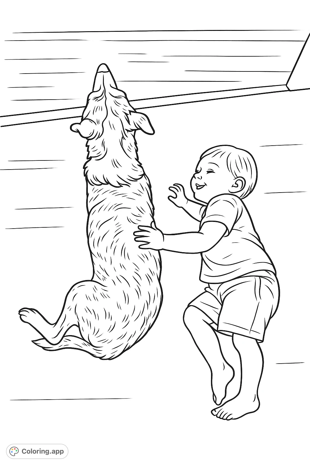 A heartwarming scene of a child and their loyal dog resting together on the floor. Perfect for animal lovers and celebrating special bonds.