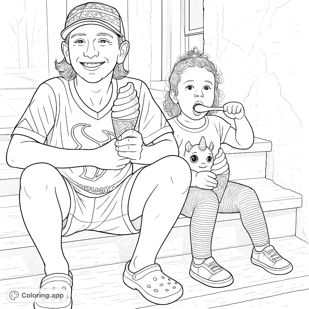 Two happy children enjoy delicious ice cream cones on a sunny day. A delightful kids with ice cream coloring page for summer fun!