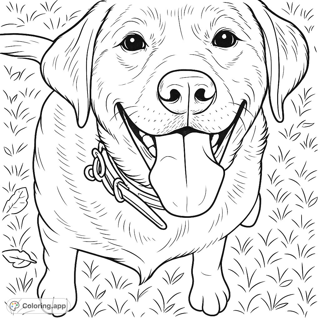 A delightful Labrador dog portrait, mouth open and tongue out, ready for a burst of color. Perfect for dog lovers of all ages!