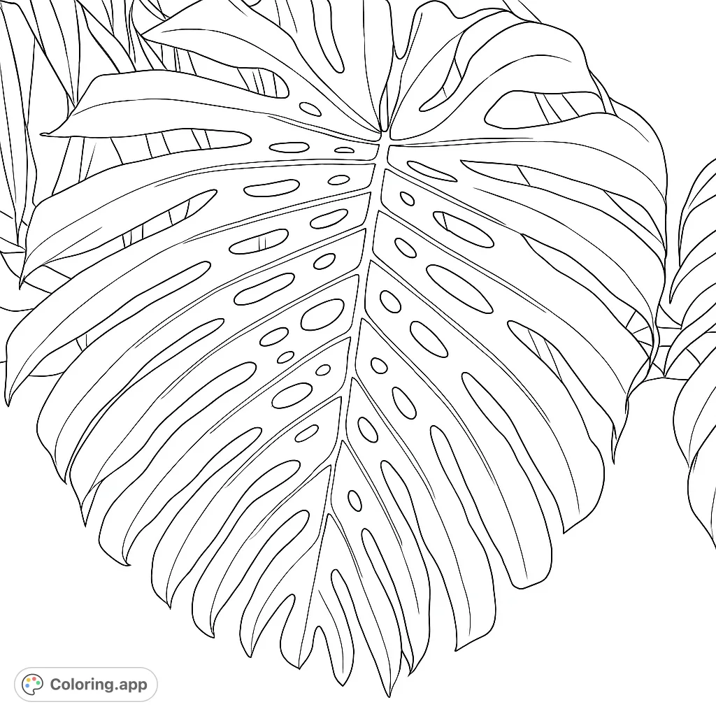Explore the intricate beauty of a Monstera leaf, featuring its iconic split edges and natural holes. A captivating botanical design for all ages.