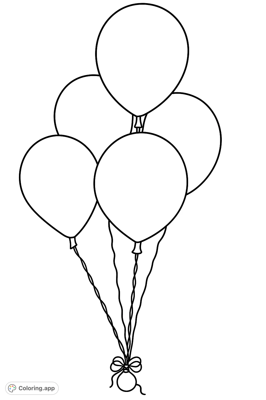 A delightful coloring page featuring a cluster of five balloons, perfect for celebrating any occasion. Customize with your favorite colors!