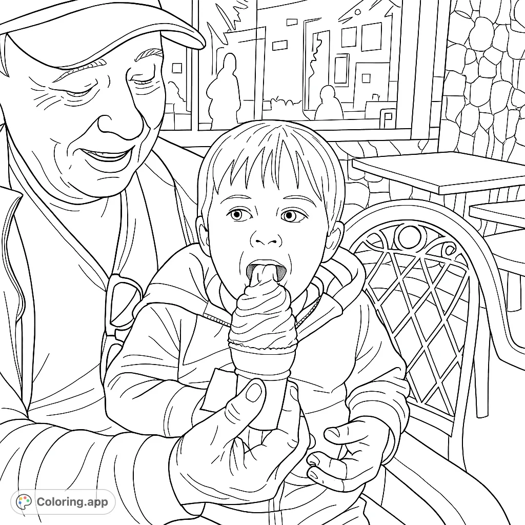 A heartwarming scene of a grandfather and child enjoying a delicious ice cream cone together. Perfect for family fun and sweet memories.