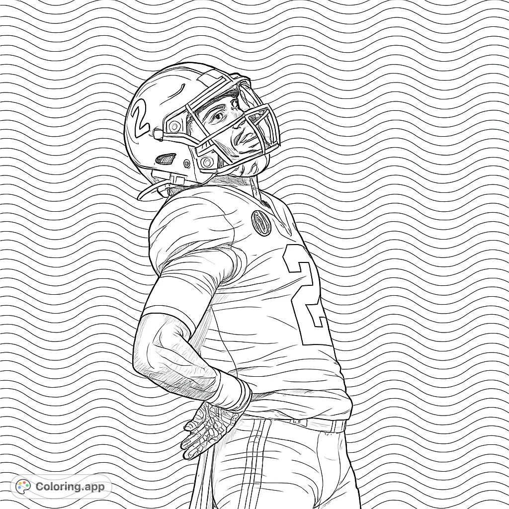 Capture the intensity of a football player in a detailed stadium scene. This realistic coloring page features intricate uniform elements and a dynamic crowd background.