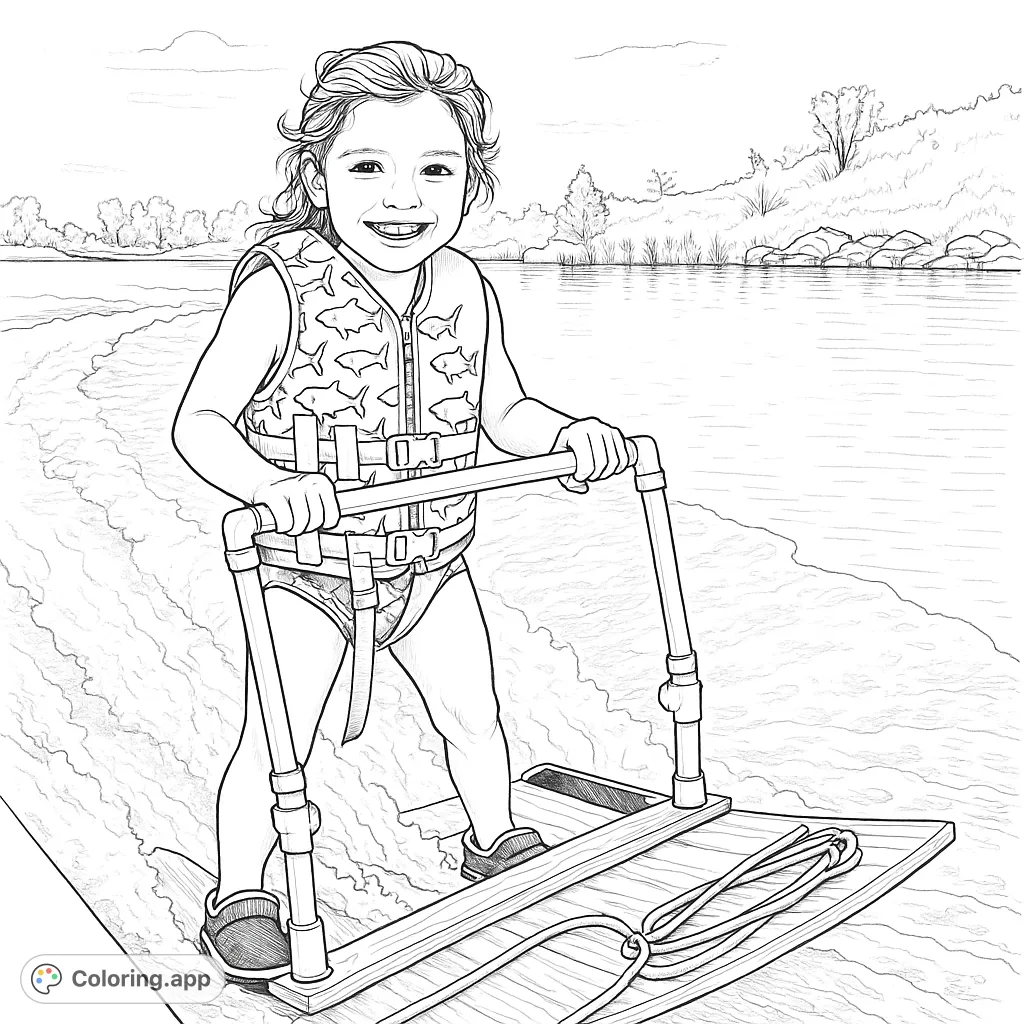 Fish Ski Colouring In Joyful Little Water Skier - Coloring.app