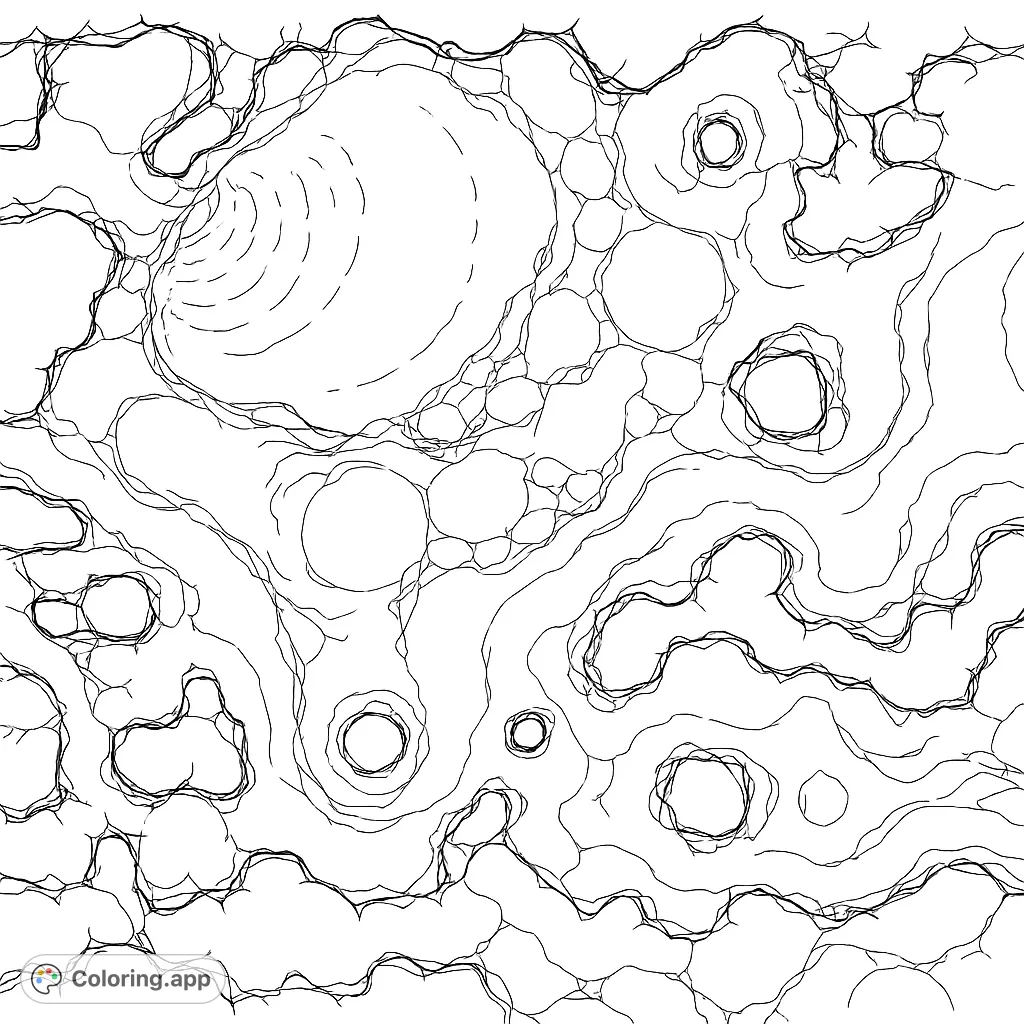 Explore a mysterious underground cavern map with winding waterways, rocky formations, and dark openings. A detailed adventure awaits your creative touch.