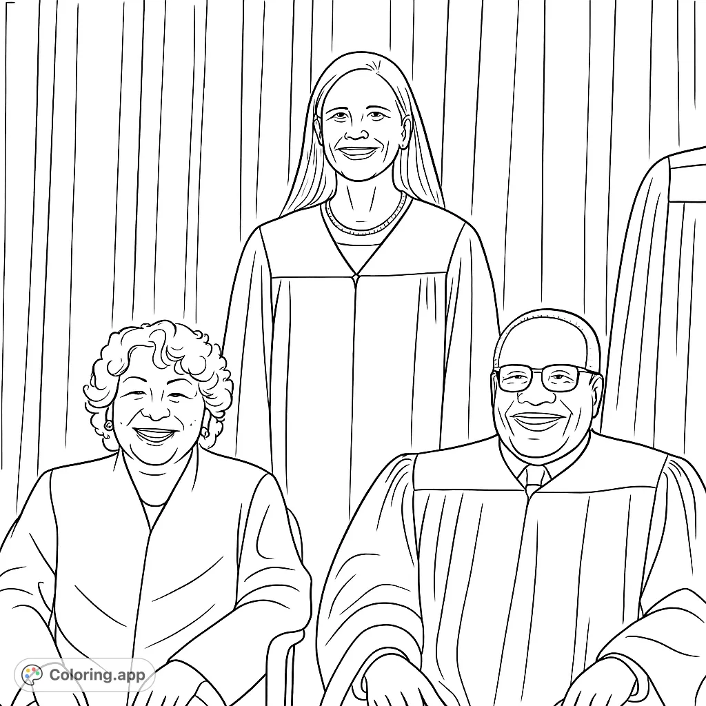 A dignified portrait of three judicial figures in robes, smiling against a draped background. Perfect for those interested in law and government.