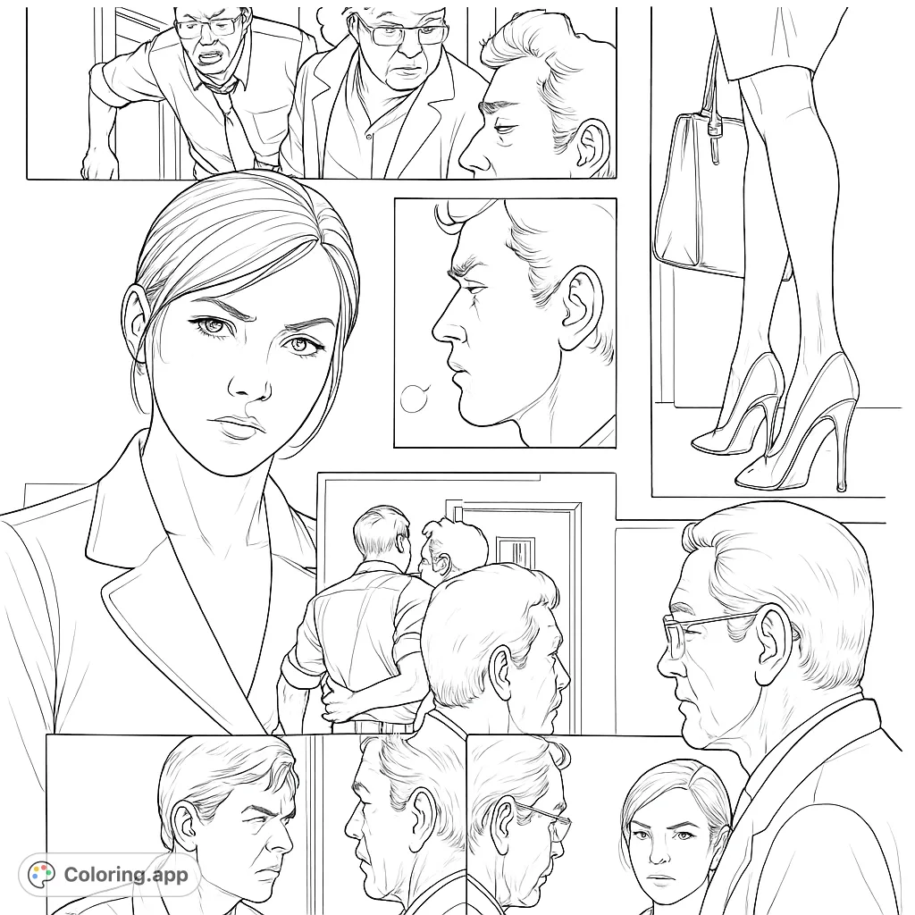 Immerse yourself in a dramatic manga scene featuring expressive characters and intense interactions. A challenging free printable manga coloring page for fans.