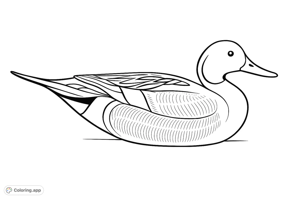 Color this elegant pintail duck decoy, featuring its distinctive long tail, smooth body, and detailed feather patterns. A charming nature-inspired coloring page.