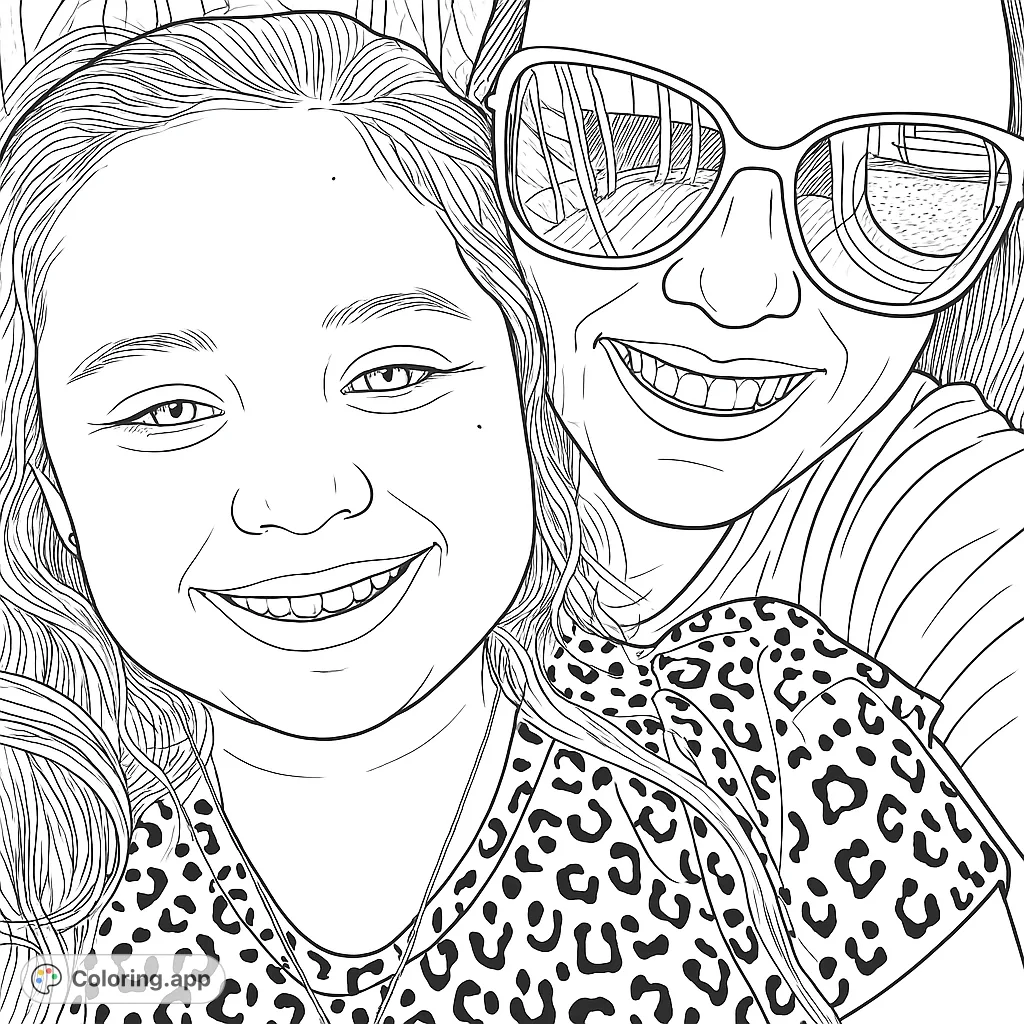 Capture a heartwarming moment between a mother and daughter smiling at a playground. A joyful scene perfect for family-themed coloring fun.