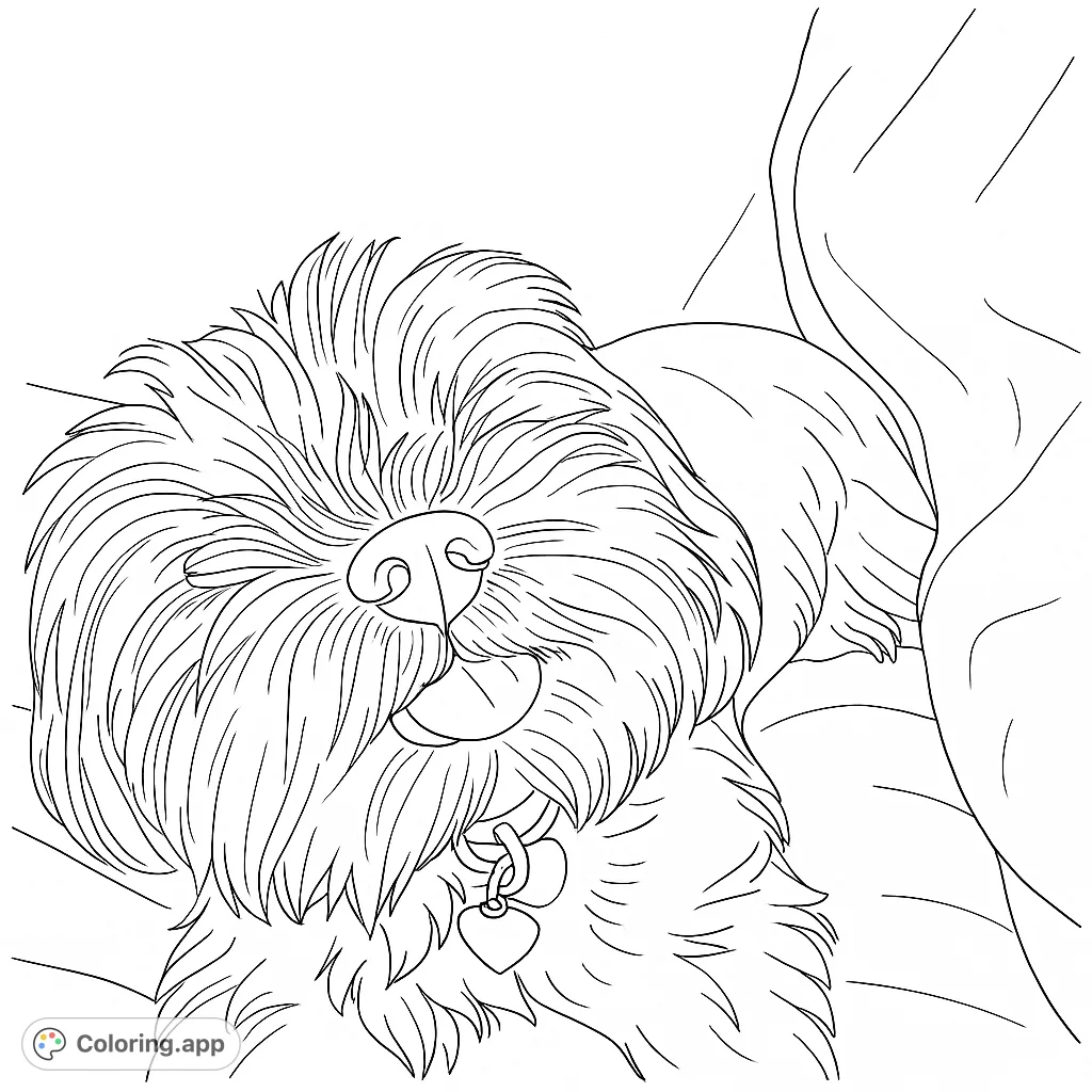 An adorable fluffy dog with its tongue playfully sticking out, perfect for a charming and realistic coloring experience for all ages.