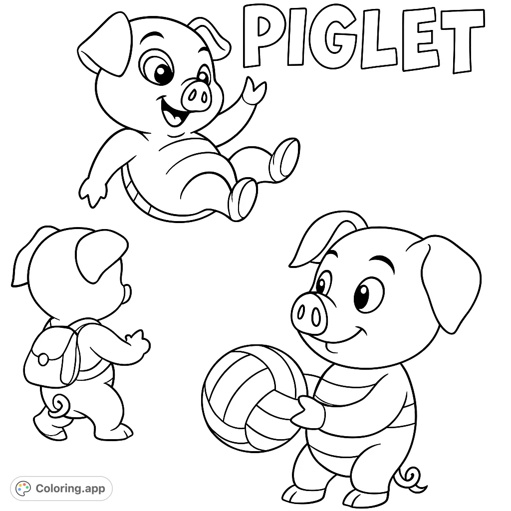 Dive into a world of playful pigs! This charming coloring page features three cartoon pigs in various poses, perfect for imaginative fun and creative expression.