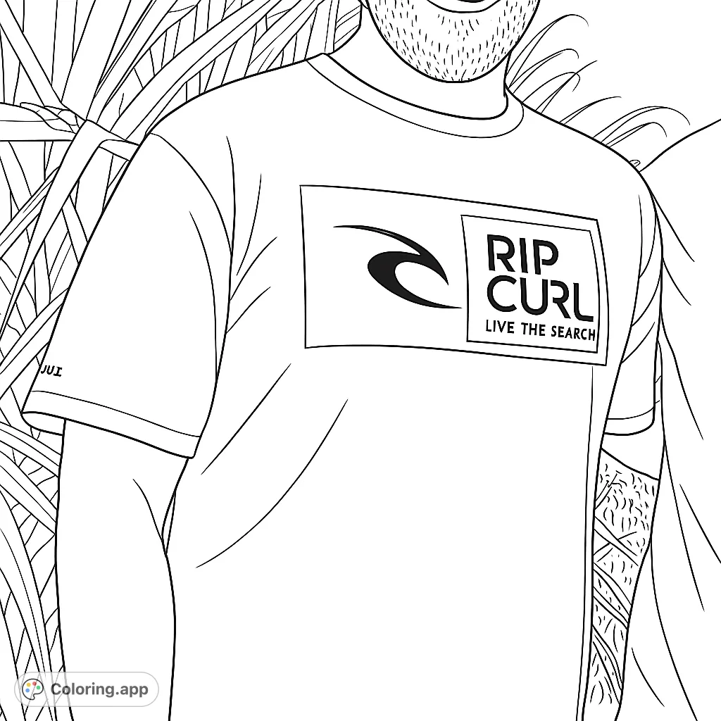 Color a casual t-shirt featuring a prominent surf brand logo with a stylized wave and text. Perfect for fashion enthusiasts and brand fans.