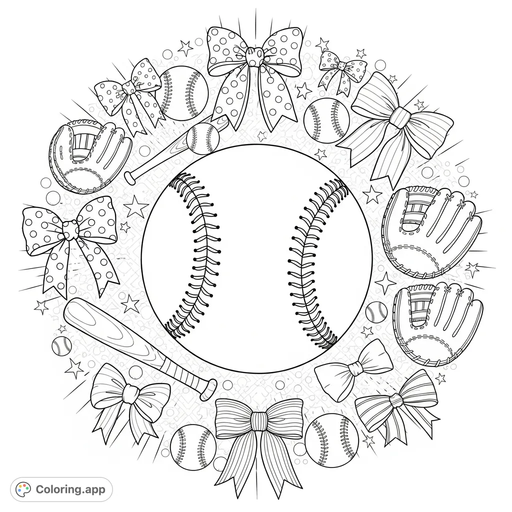 Cute Softball Retro Bows - Coloring.app