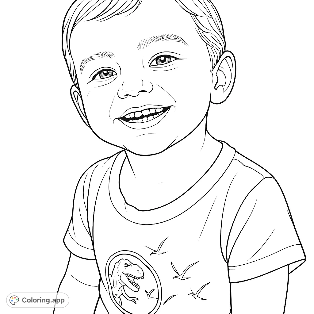 Capture the joy of childhood with this realistic toddler portrait coloring page. A happy child with a wide smile, perfect for all ages.