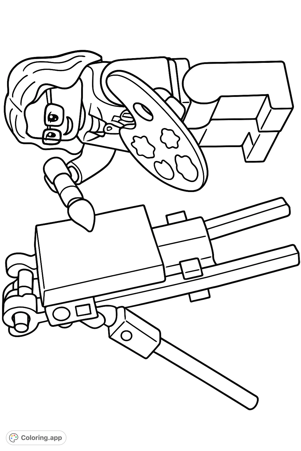A charming block-figure artist with a palette and brush, ready to create a masterpiece on a blank canvas. Perfect for creative minds!