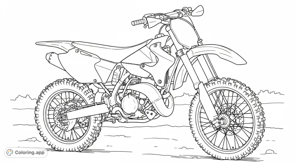 Color a detailed 2004 YZ 250 Anniversary Edition dirtbike, featuring its iconic design, knobby tires, and powerful engine on a simple dirt track.