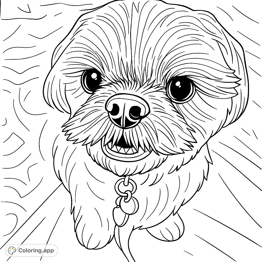 Capture the charm of a fluffy Shih Tzu with this delightful coloring page. Perfect for dog lovers to bring this expressive pet to life with their favorite hues.