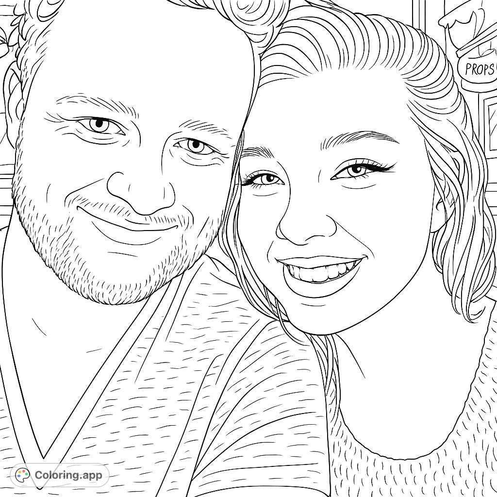 A heartwarming portrait of a smiling couple, perfect for personalizing with your favorite hues. Capture their joy and create a unique piece of art.