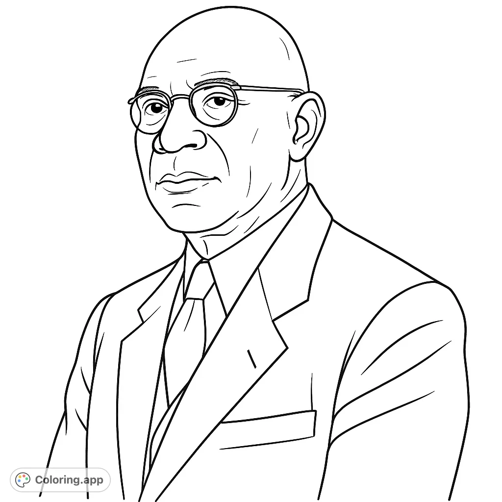 Color this dignified portrait of a gentleman in a suit and glasses. A classic and engaging coloring page for all ages, perfect for detailed shading.