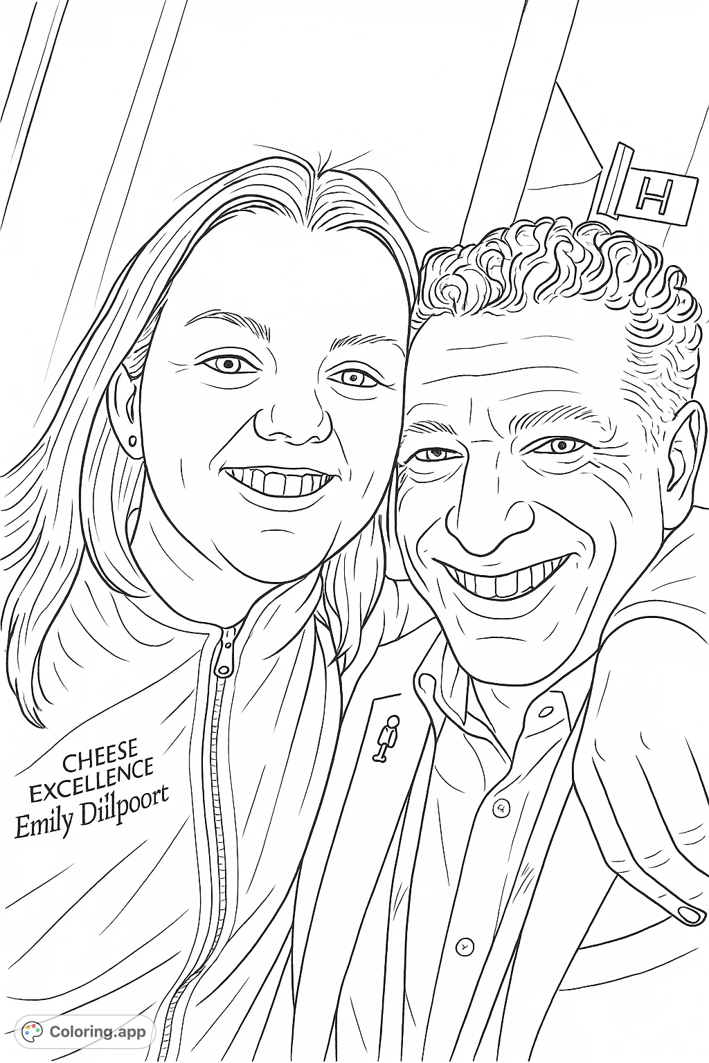 A heartwarming portrait of two smiling individuals, perfect for a hand-drawn sketch appearance. Capture their joyful expressions and shared moment.