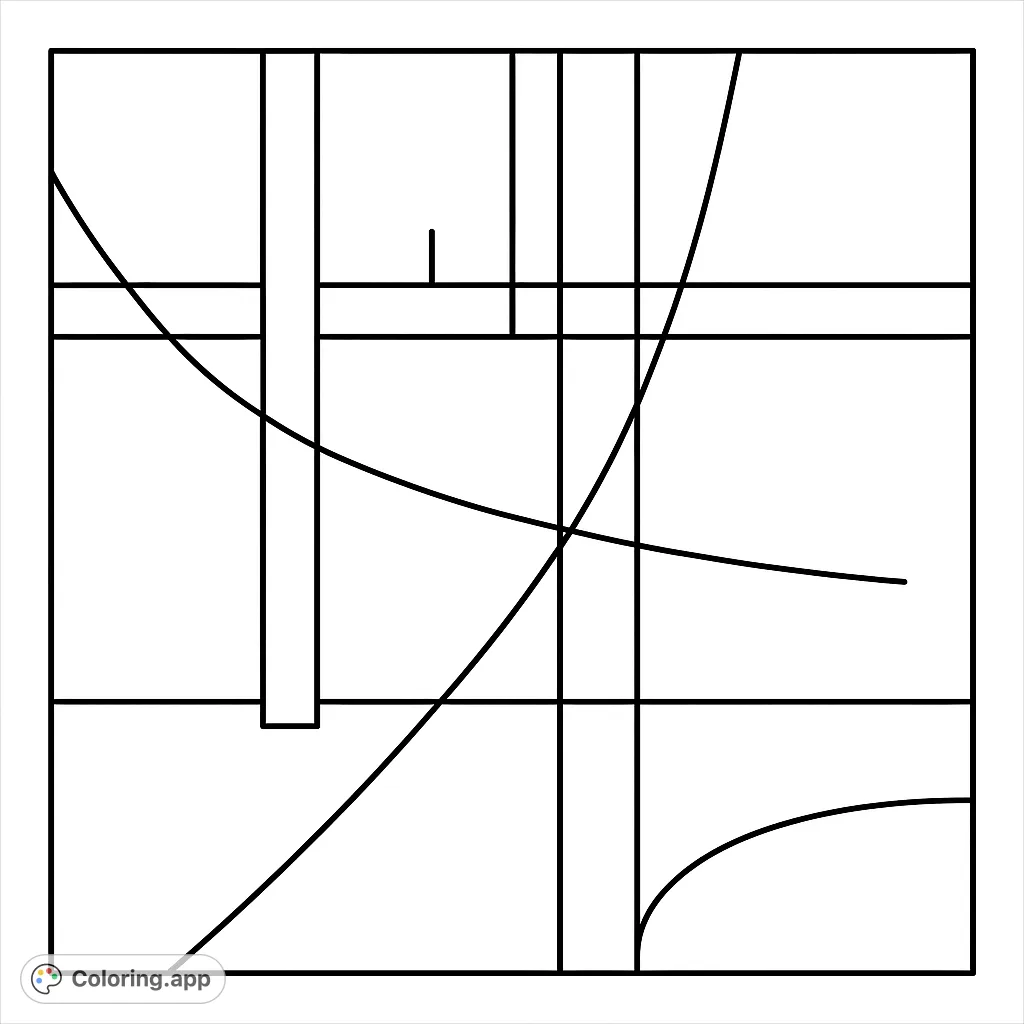 Explore a modern abstract geometric coloring page with bold lines and dynamic curves. Perfect for creative expression and relaxation.