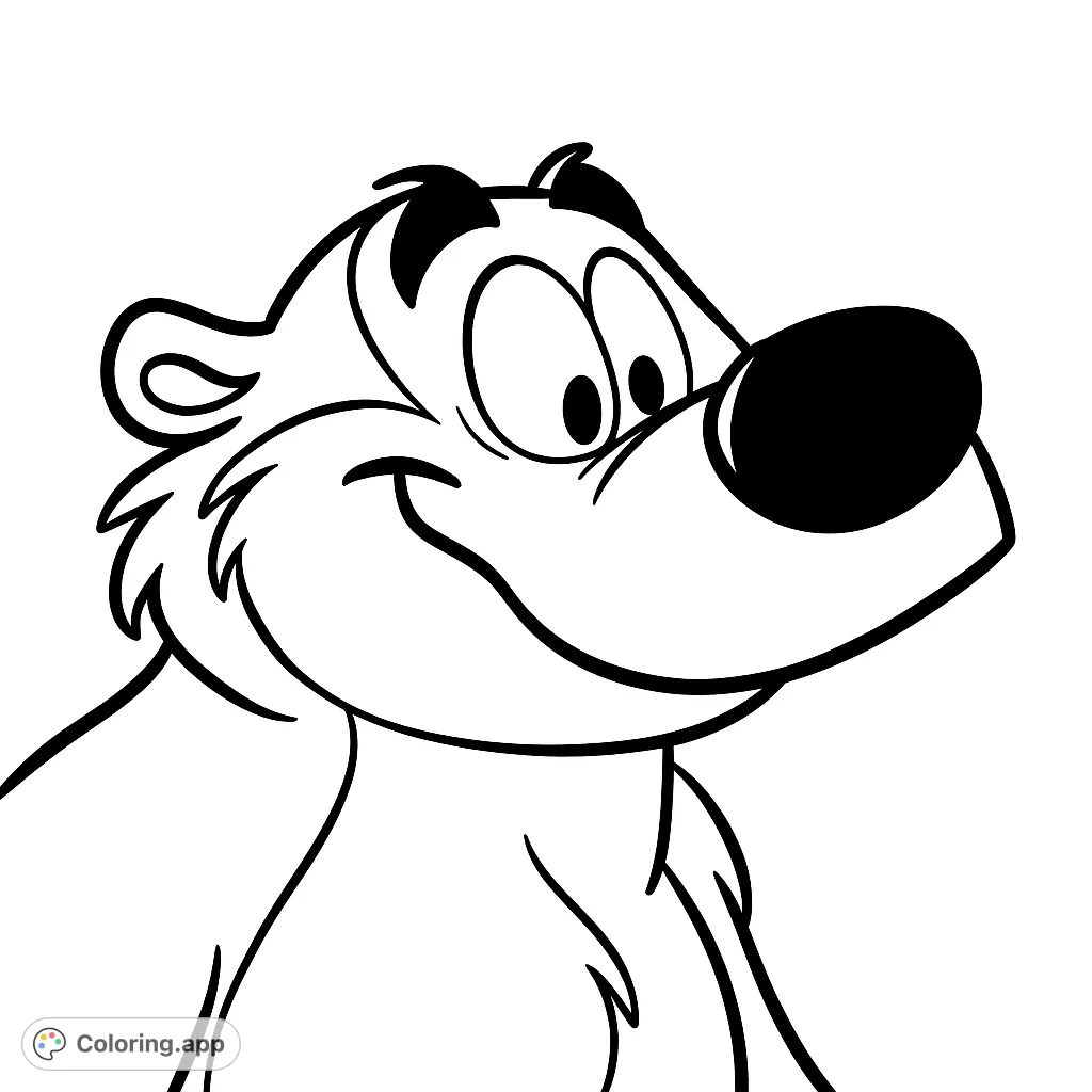 A friendly cartoon bear with a big smile and expressive eyes, ready for a splash of imagination on this free printable coloring page.