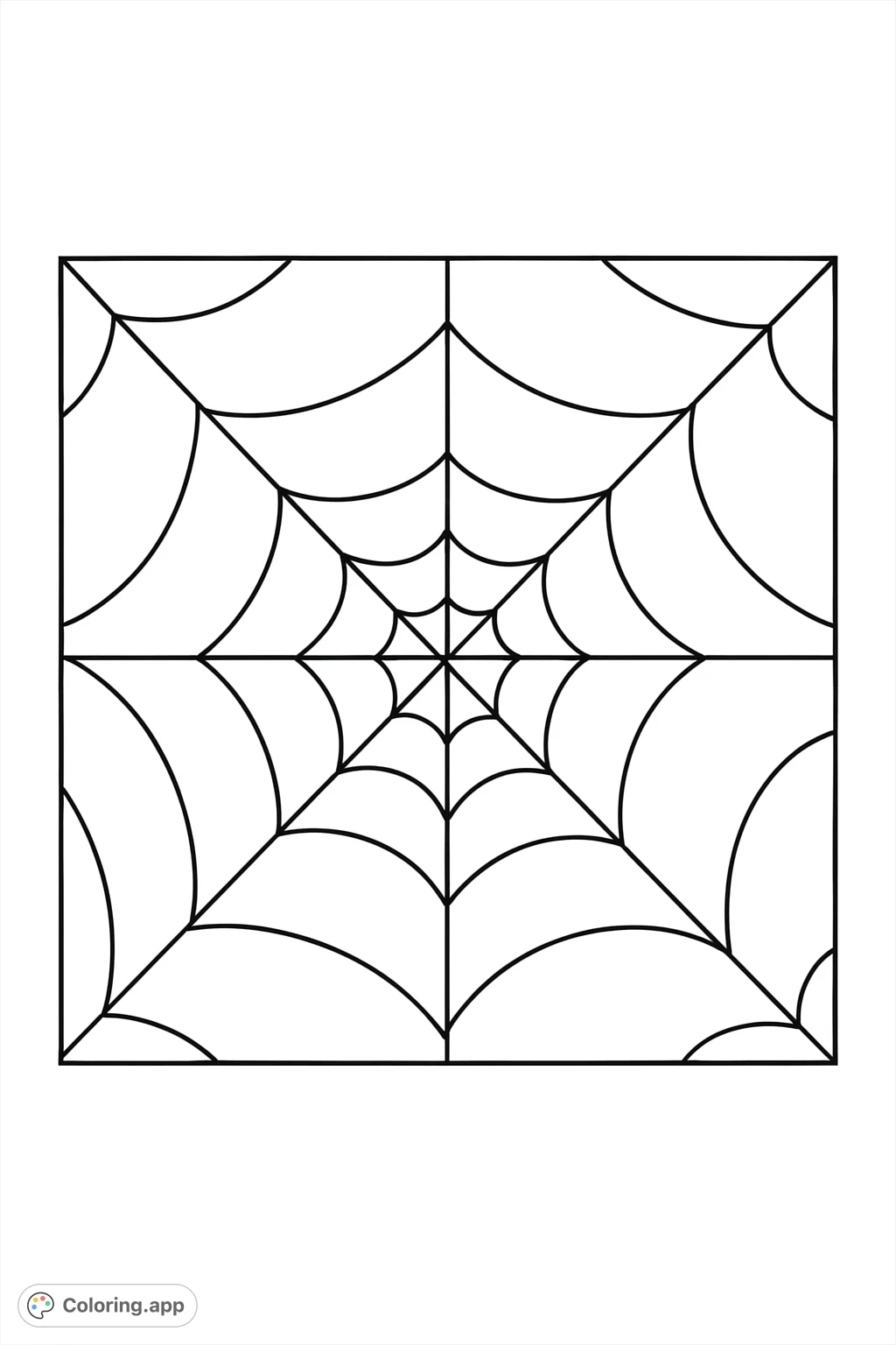 Explore a captivating geometric web pattern coloring page, featuring radiating lines and curved segments for a unique artistic experience.