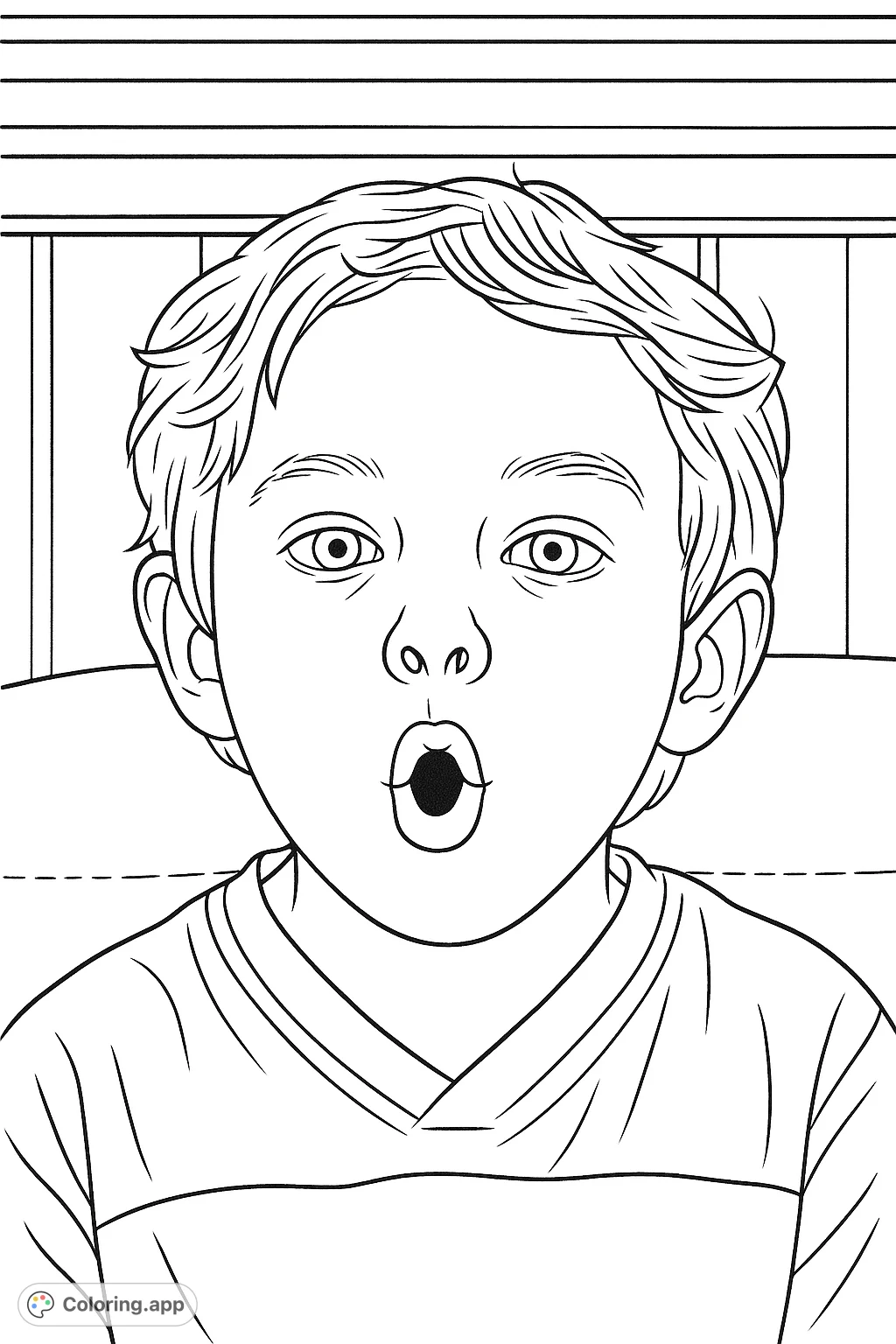 An expressive portrait of a young boy with a wide-open mouth and textured hair, perfect for capturing personality and practicing facial features.