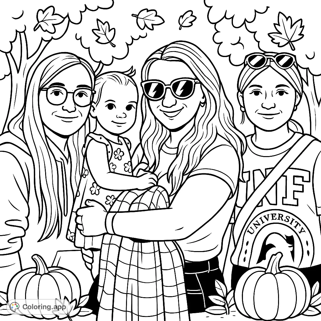 Capture a heartwarming family moment with this cartoony group portrait. Features three adults and a child, perfect for personalizing with vibrant colors and seasonal details.