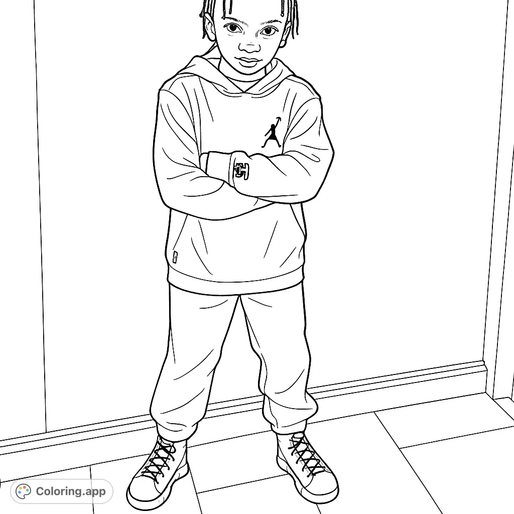 A cool young person with dreadlocks, wearing a hoodie and sneakers, stands confidently with arms crossed. Perfect for personalizing with unique colors and styles.