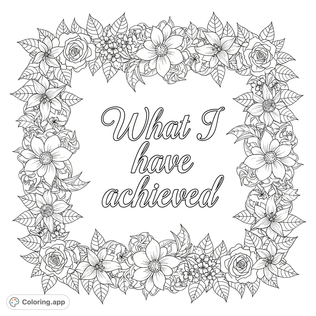 An elegant floral border frames the inspiring phrase "What I have achieved." Perfect for celebrating milestones and personal growth with intricate flowers and leaves.
