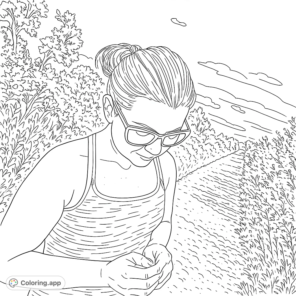 Capture a serene moment on a nature walk. A person gently holds a dandelion, surrounded by lush foliage and a winding path under a vast sky.