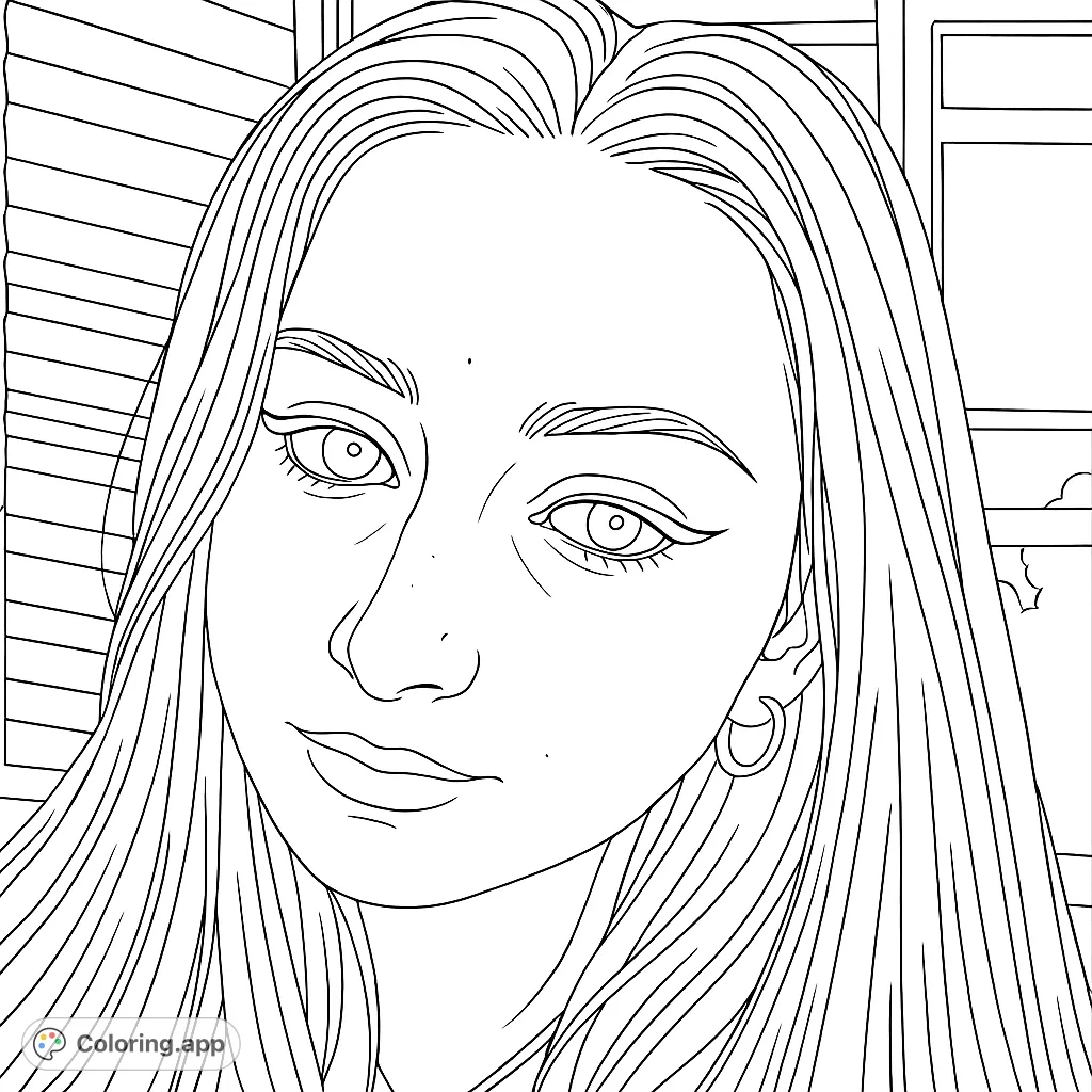 A captivating portrait of a young woman with flowing hair and a gentle expression, perfect for personalizing with your favorite colors.