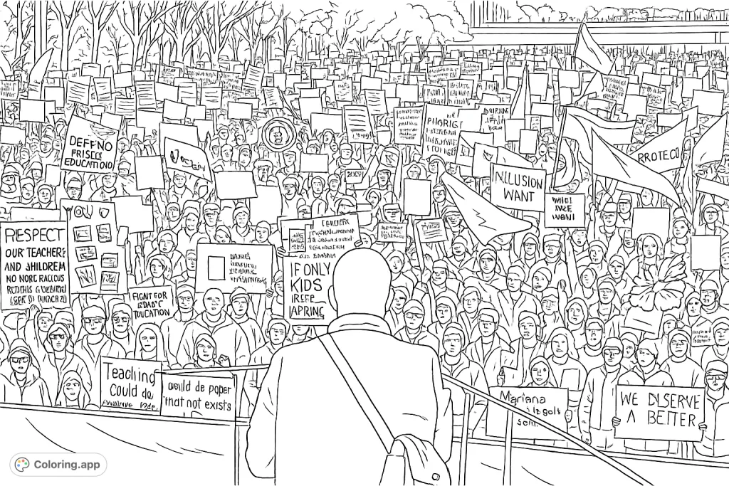 A powerful scene of a large crowd gathered for a demonstration, holding numerous signs and flags. Perfect for exploring themes of community and advocacy.