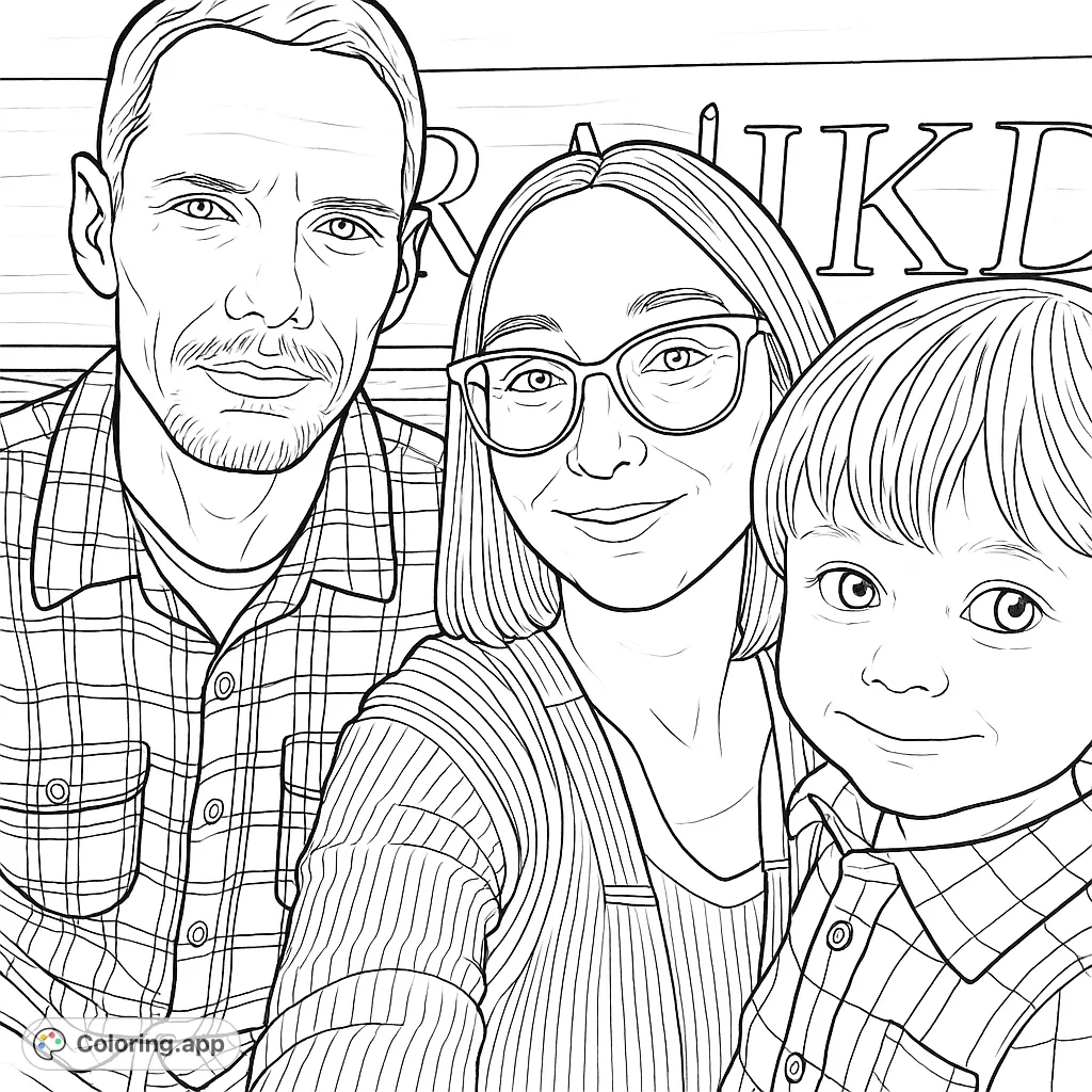 A heartwarming family portrait featuring a man, woman, and child, smiling against a textured wooden background with partial lettering. Perfect for all ages.