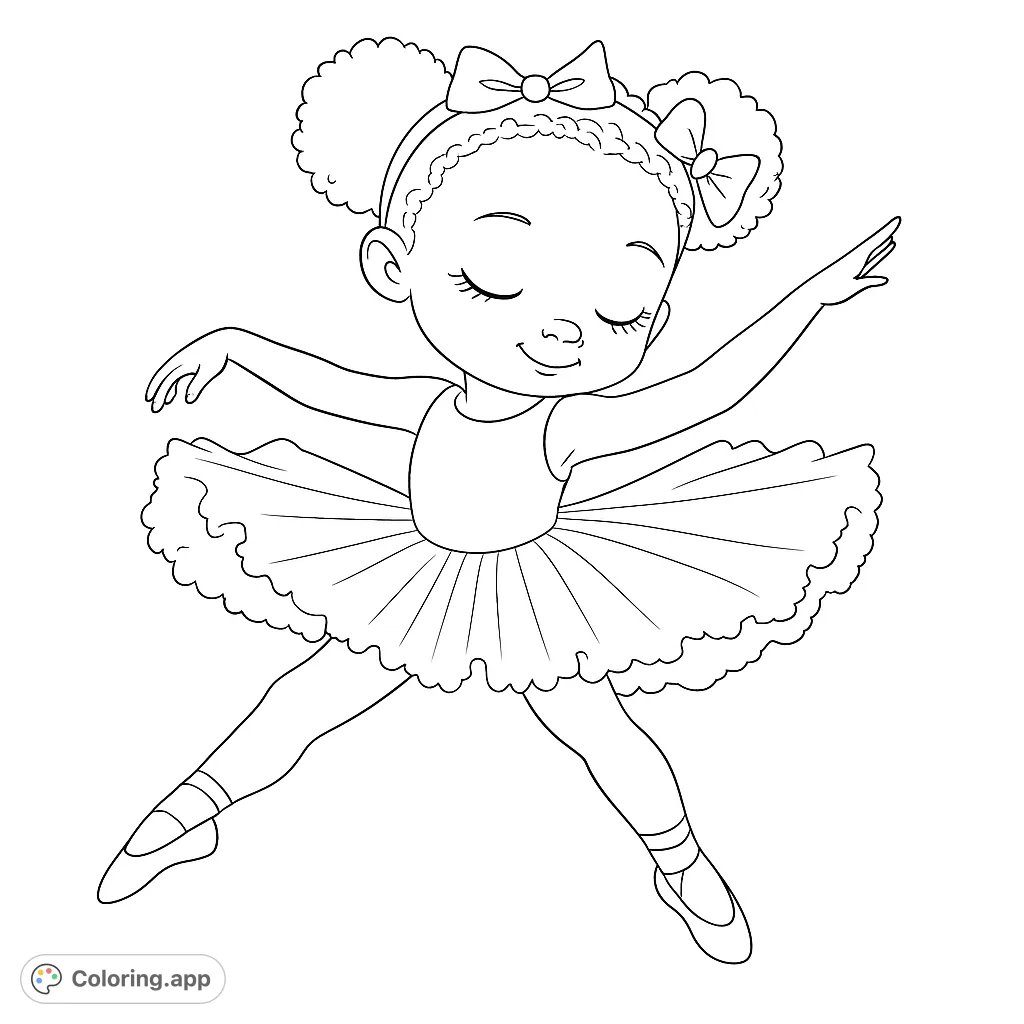 A charming ballerina girl in a graceful dance pose, with a fluffy tutu and bows in her hair. Perfect for aspiring dancers and creative minds.