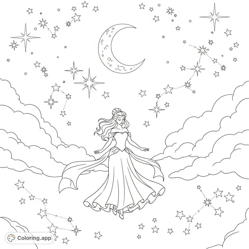 Princess in Starry Sky - Coloring.app