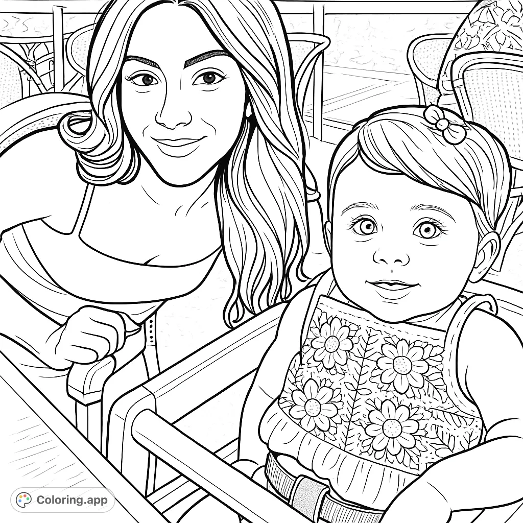 A heartwarming scene of a woman and a baby sharing a moment. The baby in a patterned high chair top, with a loving presence beside them.