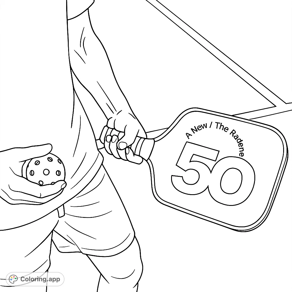 Get ready to color this dynamic pickleball scene! A player holds a paddle and ball on the court, perfect for sports enthusiasts and active minds.