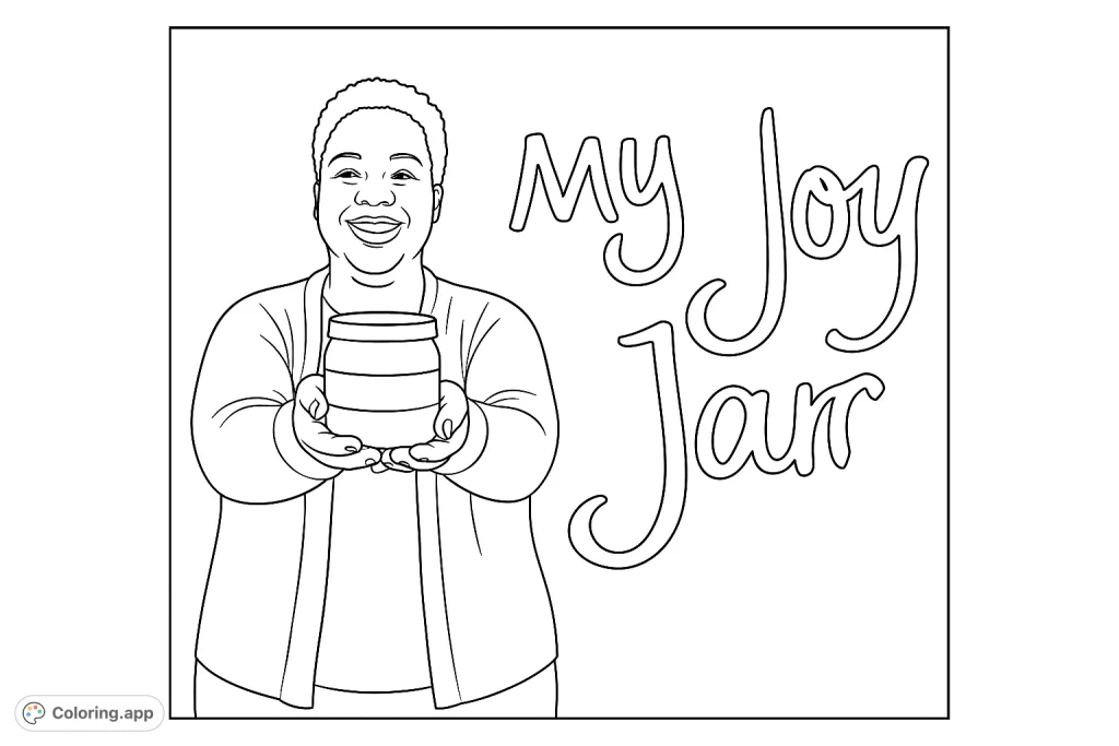 A cheerful person holds a banded jar, accompanied by the phrase 'my joy jar'. A simple, uplifting design perfect for expressing gratitude and happiness.