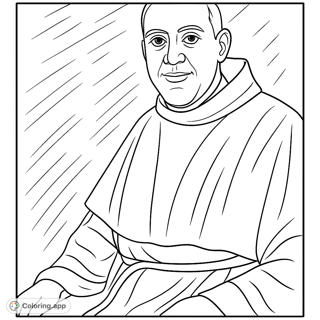 A serene portrait of a man in a simple robe, offering a peaceful and reflective coloring experience for mindful artists.