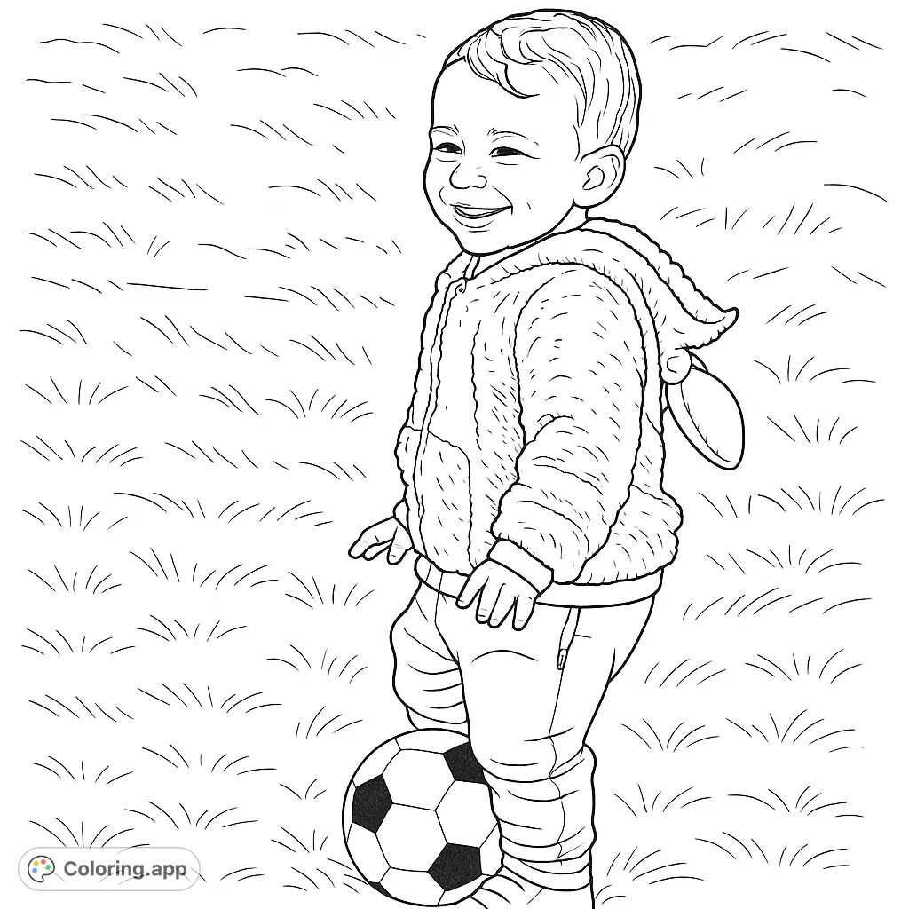 A joyful child in a fun character costume plays with a soccer ball on a grassy field. Perfect for young sports enthusiasts!