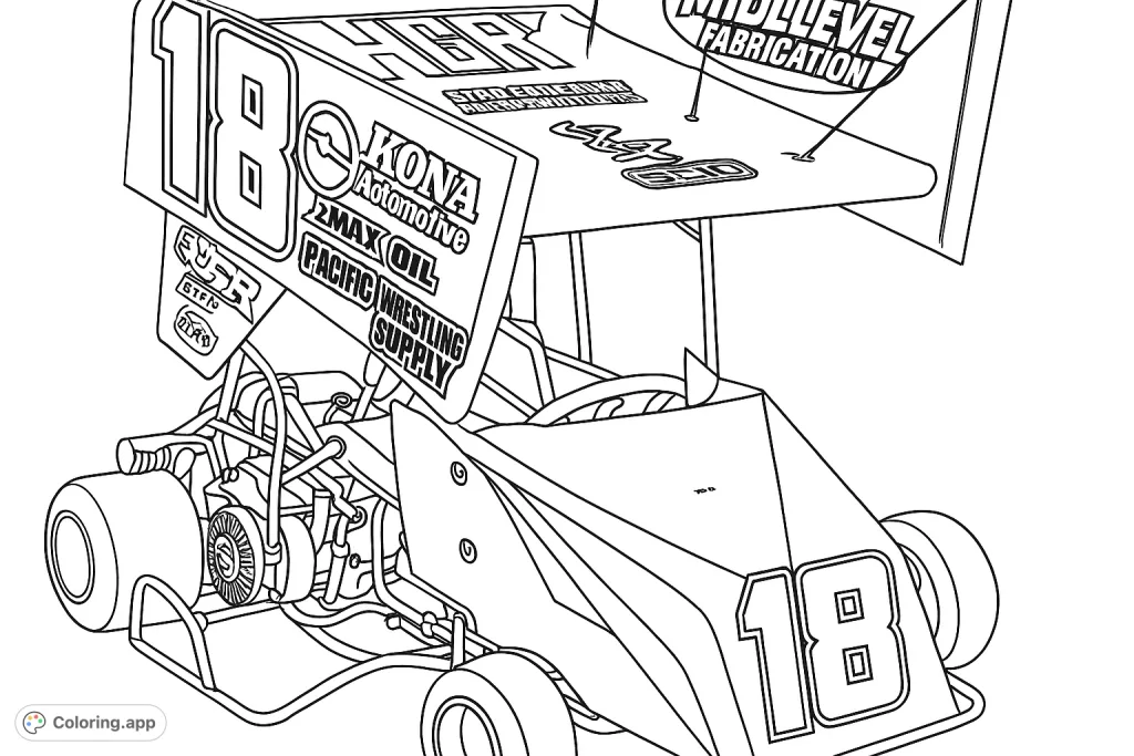 Race to the finish line with this detailed sprint kart coloring page. Customize the number 19 racer with your unique colors and sponsor designs.
