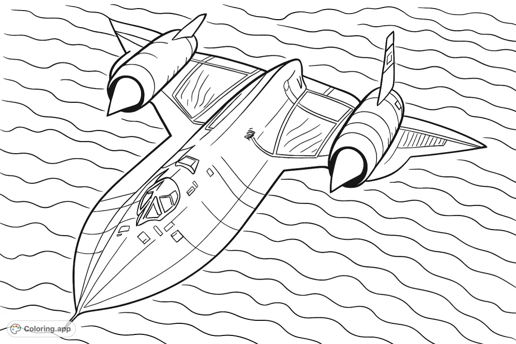 Soar through the skies with this detailed supersonic reconnaissance jet coloring page, featuring a sleek aircraft above a dynamic cloudscape.