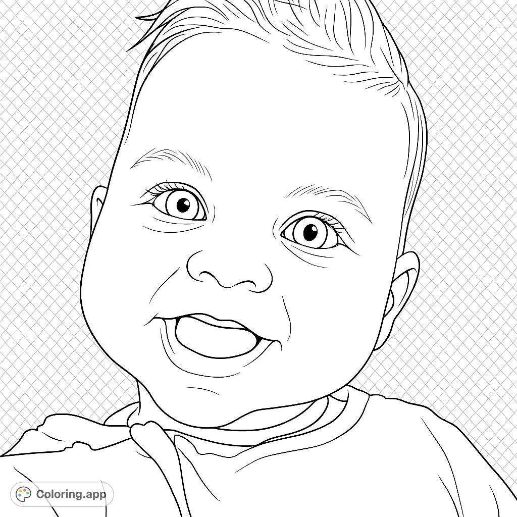 Capture the pure joy of a smiling baby with this delightful coloring page. Perfect for celebrating new arrivals and cherishing sweet moments.