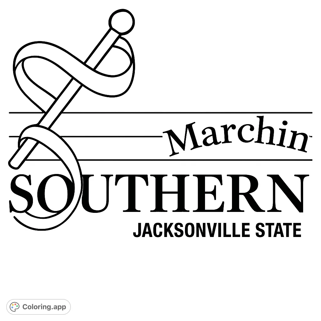 A dynamic marching band emblem featuring a stylized 'S' formed by a ribbon and drum major's mace, set against musical staff lines. Perfect for school spirit!