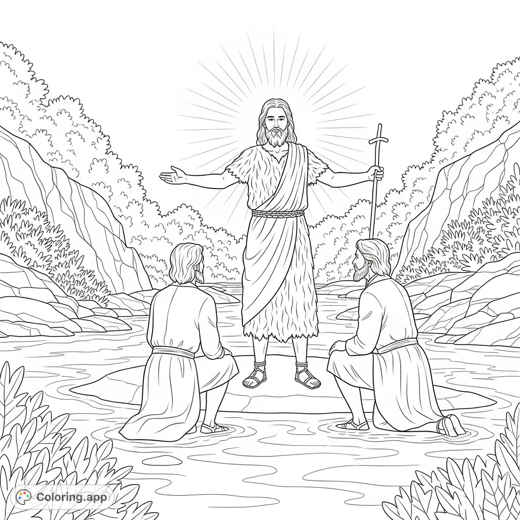 A sacred depiction of John the Baptist restoring the Aaronic Priesthood to Joseph Smith and Oliver Cowdery by the tranquil Susquehanna River.