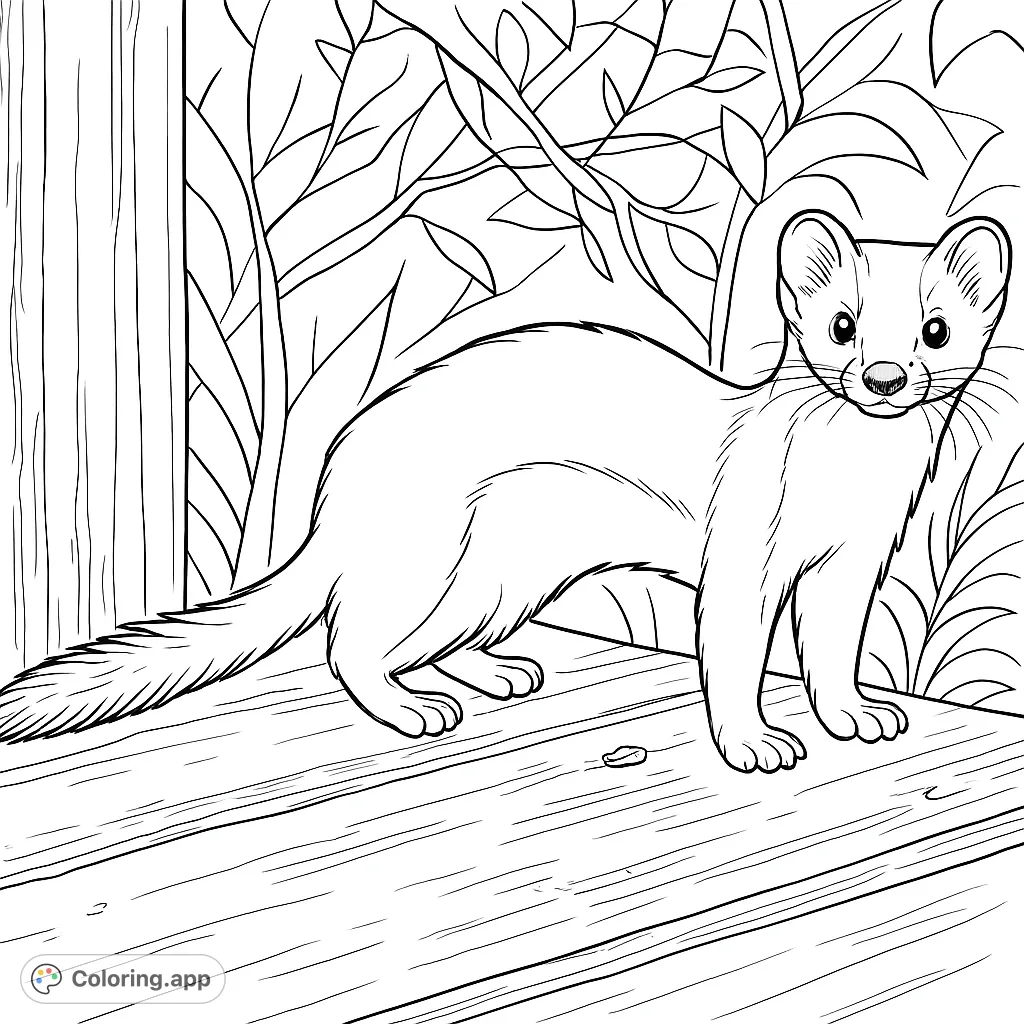 A charming weasel pauses on weathered wood, its sleek form and curious gaze captured against a soft, natural backdrop, ready for your creative touch.