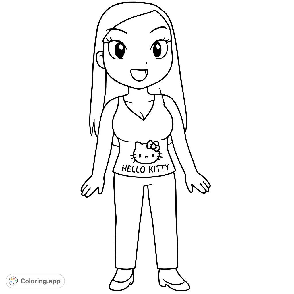 A charming stylized figure, resembling a paper doll, sits on a patterned surface, wearing a character-themed top and trousers. Perfect for creative expression.